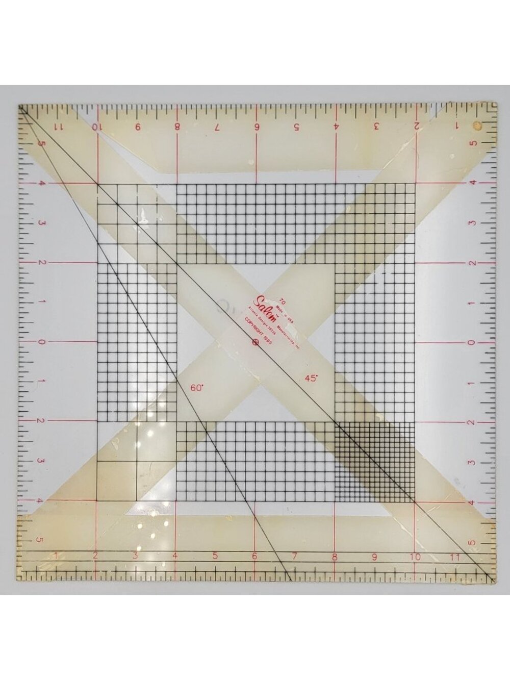 Salem Manufacturing Quilting Ruler Clear Acrylic 12x12 Vintage